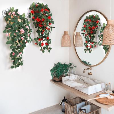 China Outdoor Indoor Decor Artificial Plant Plastic Rose Fake Rattan Wall Hanging Indoor Decor Orchid Flower Hanging Wedding Decoration for sale