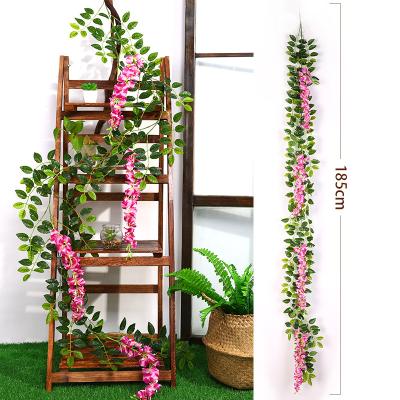 China 185cm Plastic Wisteria Luyue Flower String Vines Eco-friendly Living Room Ceiling Winding Flower Vine Wedding Home Decor for sale