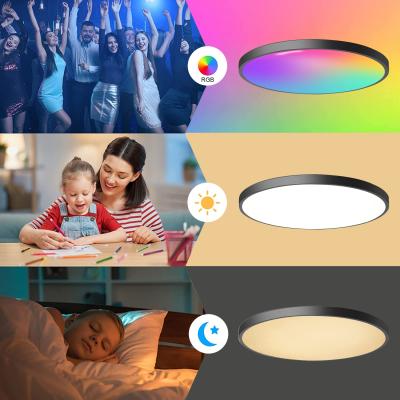 China Amazon Alexa Google Home IFTTT Wifi Tuya Smart Mount Ultra-thin RGBCW Remote Control Round Shape Indoor Led Ceiling Lamp cilling light for sale