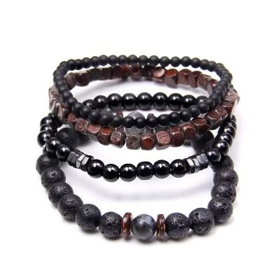 China Natural BOHEMIA Labradorite Bracelets Set Real Clear Energy Hematite Bracelets Men Polished Black Onyx Stone Bead Bracelets For Women for sale