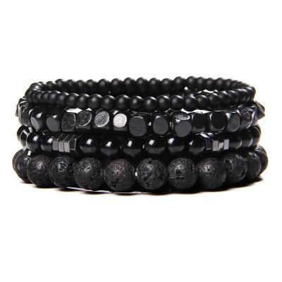 China BOHEMIA Men's Health Healing Natural Stone Multi Layered Bracelet Sets Lava Wood Men Women Hematite Beads Bracelets For for sale