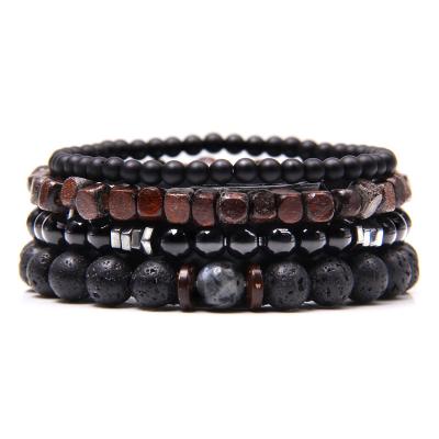 China BOHEMIA Fashion Natural Stone Beads Men's Lava Onyx Beads Charm Punk Multilayer Bangle Bracelet Women's Jewelry Black Multilayer Couples Gift for sale