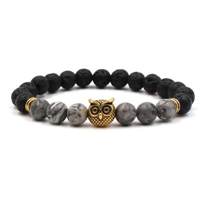 China Black Beaded Lava Tiger Eye Weathered Stone Hot Colorful Classic Natural Charm BOHEMIA RTS Yoga Bracelet Bangle For Women Men for sale