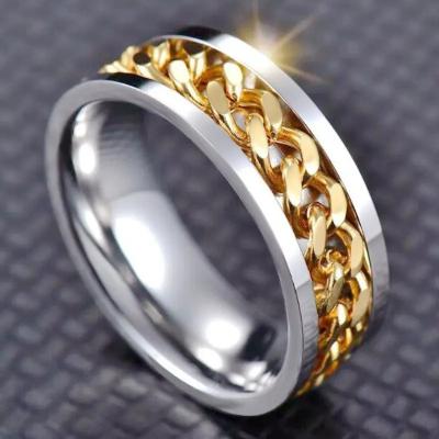 China BOHEMIA customized fashion punk titanium steel ring chain rotatable stainless steel ring for men jewelry for sale