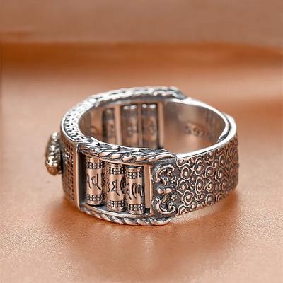 China BOHEMIA RTS Fashion Pixiu Open Adjustable Buddhist Scriptures Charm Ring Amulet Luck Blessing Wealth punk Lucky Exotic Rings for sale