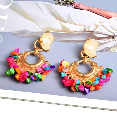 China 2023 CLASSIC Pendientes Piedras Bohemian Style ZA Gold Plated Fashion Exaggerate Earrings Rainbow Stone Turquoise Gemstone Earrings for sale