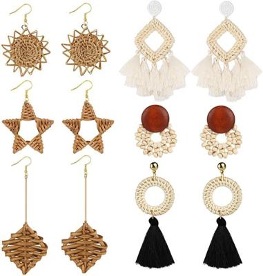 China Diy BOHEMIA Bohemian Woven Geometric Circle Dangle Earrings Hollow Out Water Drop Acrylic Tassel Light Earrings for sale