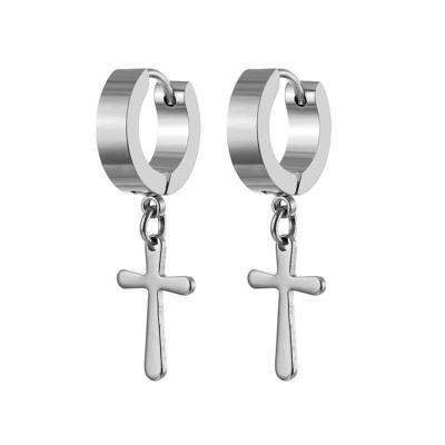 China CLASSIC High Quality Stainless Steel Jewelry Gold Plated Cross Dangle Huggie Circle Earrings Piercing Jewelry for sale