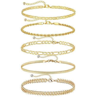 China Trendy 3pcs Fashion Gold Anklet Layered Summer Foot Jewelry Snake Chain Zircon Tennis Fishbone Anklet Set Anklet For Women for sale