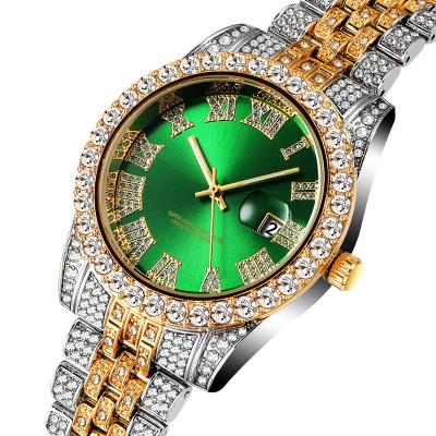 China Hip Hop Waterproof Ice Out Full Diamond Luxury Men's Quartz Wristwatch Fashion Calendar Watch High Quality Relogio Masculino For Men's Gift for sale