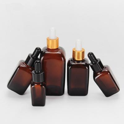 China Amber 15ml 25ml 35ml 50ml 100ml Serum Bottle Customized Square Opaque Portable Cosmetics Dropper Bottle Skin Care Essential Oil Bottle for sale