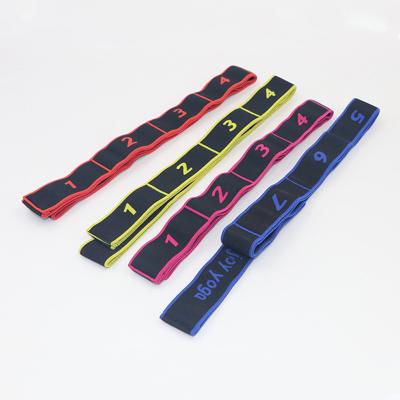 China Polyester Yoga Fitness Exercise Resistance Band Yoga Stretch Strap Elastic Belt with 8 Loops for sale