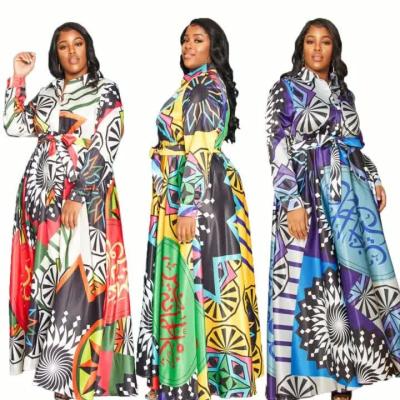 China Washable European and American plus size women's clothes new digital printing long sleeve dress for sale