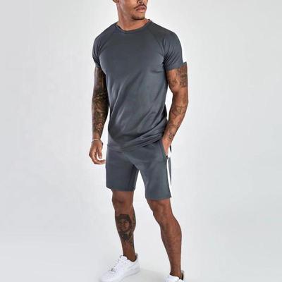 China Breathable Wholesale Organic Cotton Men Summer Short Set Fitness T Shirts Biker Shorts Outfits Two Piece Set for sale