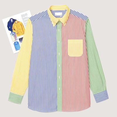 China 2021 OEM Anti-pilling Men's Casual Contrast Color Fabric Long Sleeves Striped Woven Shirts for sale