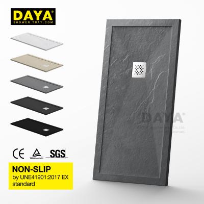 China Modern Deep Anti-Slip Anthracite Color Stone Effect Shower Stone Tray Various Sizes Resin Walk In Shower Tray for sale