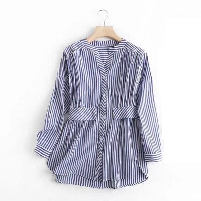 China Anti-Shrink Ladies Uses Casual Elegant Blouse Striped Ladies Casual Wear Blouse Women Lady for sale