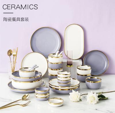 China Viable Wholesale Porcelain Dinner Set With Gold Ring 2 Person Dinner Set for sale