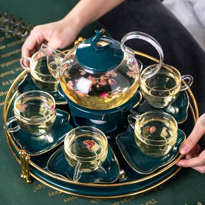 China Nordic Style Gold Rim Stocked Ceramic Coffee Cup With Saucer Glass Tea And Coffee Sets With Filter And Tray Luxury For Afternoon Tea for sale