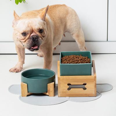 China Stored dog food bowl, double rice bowl to protect the cervical vertebra, high frame to prevent upset, medium-large dog pet ceramic bowl for sale