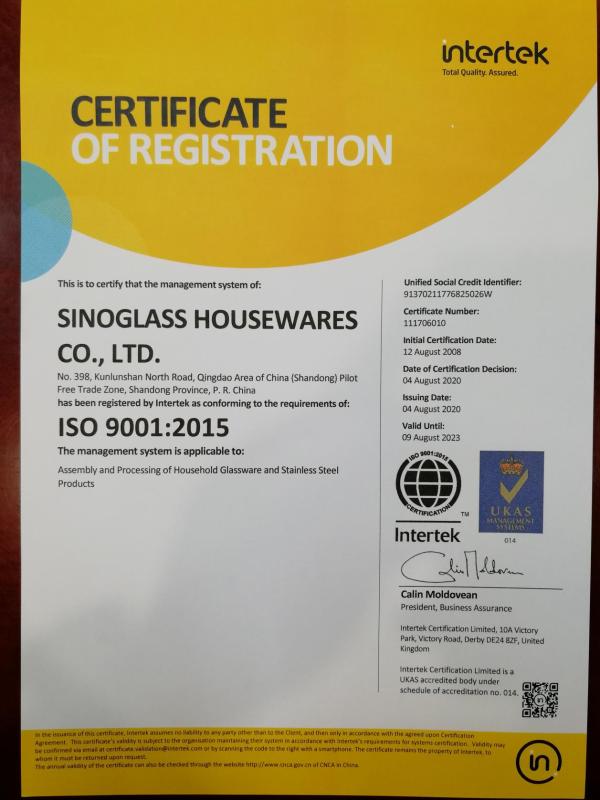 ISO9001 - Sinoglass Housewares Co., Ltd.