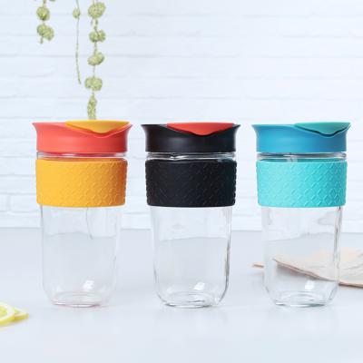 China HY3 540ML 18OZ Natural Cork Band Glass Mug Coffee Makers Disposable Reusable Non-Slip Silicone Tea Band Glass Cup for sale