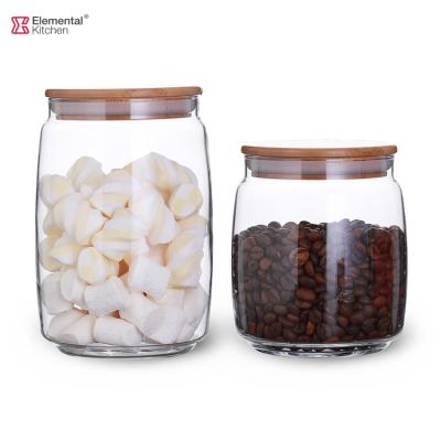 China High Borosilicate Sealing Food Glass Cover Bamboo Lid 2 Pcs Storage Jar Set Viable Storage Bamboo Canisters for sale