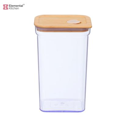 China Viable BPA Free Plastic Airtight Plastic Food Storage Lid Bamboo Storage Containers Jar for sale