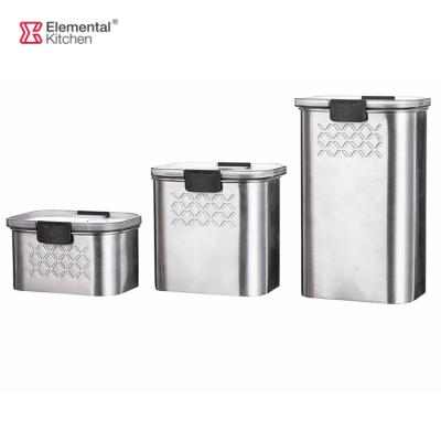 China 500ml 1000ml 1900ml Food Storage Containers Cuboid 3 Pcs Stainless Steel Storage Jar Viable Airtight Set for sale