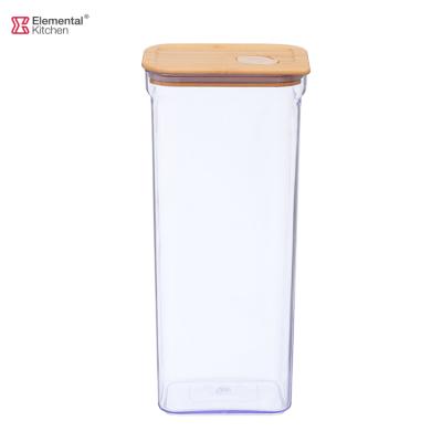 China Modern Stylish Bamboo Lid Food Plastic Storage Jar With Silicone Seal And Air-Release Valve for sale