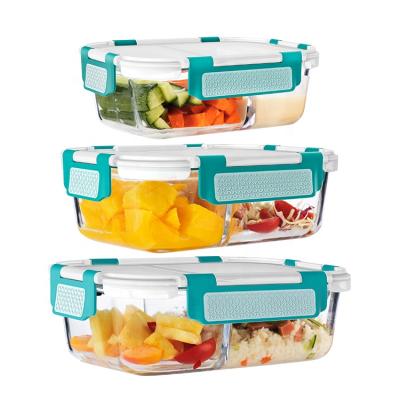 China Hot Sale Borosilicate Glass Sustainable Food Container With Divider Storage Jar Micro Wave Meal Prep Container / Food Safe for sale