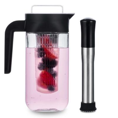 China Sustainable Unique Designed Glass Fruit Infusion Water Pitcher With Plunger In 1100 Ml for sale