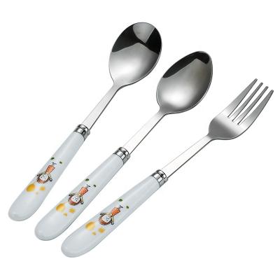 중국 Best quality 304 Stainless Steel Kids Cutlery Mirror Polished With Spoon and Fork Student Dinner spoon Fork funny pattern 판매용