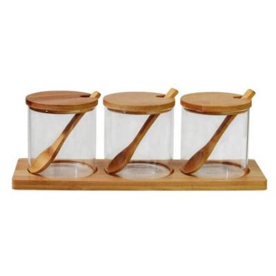 中国 Bamboo Set Spice Shaker Bottles Seasoning Transparent Jars For Household Kitchen Restaurant Hotel 販売のため