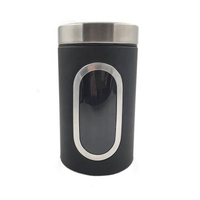 China Viable Window Stainless Steel storage Container Round Tank New Tea Coffee Sugar Kitchen Round Airtight Storage Jars Pots Set for sale