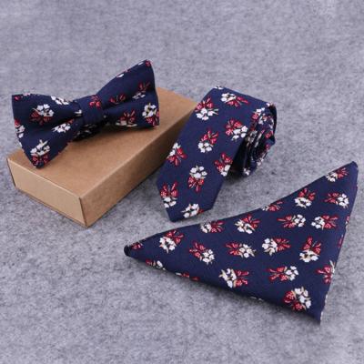 China Cotton and Canvas Wholesale Custom Fashion British Print Cotton Canvas Bow Ties Pocket Square Mens Tie for sale