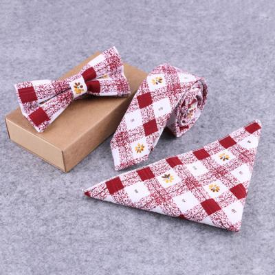 China Gift Wrapping Bowtie Pocket Square Tie Canvas Ties Cotton Linen Fashion Floral Print Cotton Plaid Sets for sale