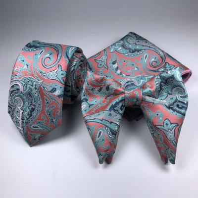 China Custom Fashion Luxury Floral Paisley Print Mens Bow Tie 100% Polyester Cashmere Necktie Set With Gift Box for sale