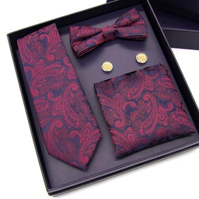 China 100% Paisley Wrapping Handkerchief Bow Tie Cashmere Wholesale Gift Fashion Tie Sets With Cufflinks for sale