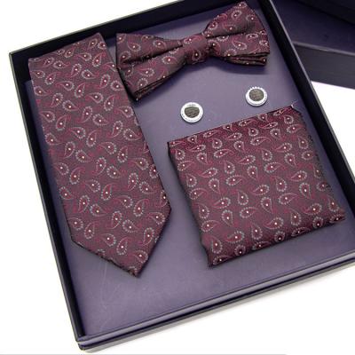 China Luxury 100% Polyester Business Fashion Cufflinks Handkerchief Flower Print Paisley Bow Tie Set For Men for sale