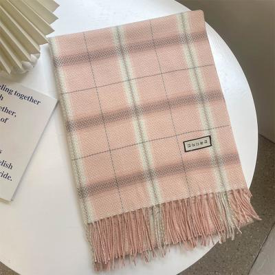 China Large Size 70x180cm Polyester Classic Fashion Striped Checked Tassel Winter Shawl Plaid Women Scarf for sale