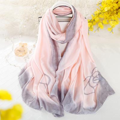 China Wholesale Elegant Fashion Scarf Polyester Print Polyester Satin Women Thin Soft Shawls Long for sale