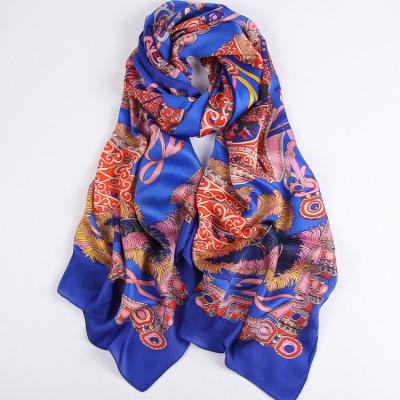 China Brand Design Striped Colorful Women Long Fashion Big Size Luxury Scarf Silk Satin Shawls for sale