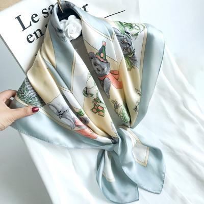 China 90x90cm Striped Fashion Luxury Soft Printed Women Long Fit Satin 100% Silk Scarf Shawls For Elegant Ladies for sale