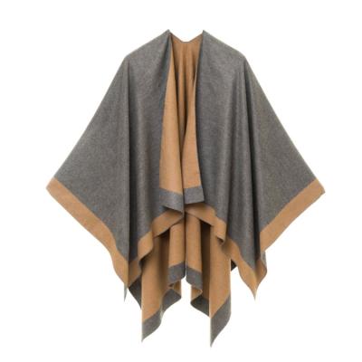 China 75% Rayon 25% Polyester Luxury Soft Warm Open Front Wrap Blanket Poncho Fashion Women Winter Cape Winter Cape Shawl for sale