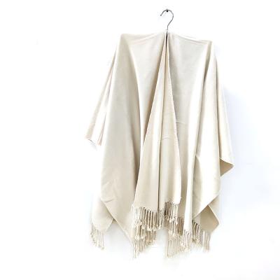 China 20% Cotton 80% Cotton Bamboo Fiber Plus Size Solid Color Fashion Wrap Women Warm Poncho Winter Cape Shawl With Tassel for sale