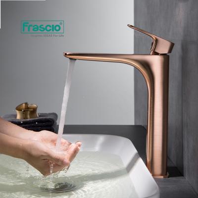 China Frascio Brass Faucet Basin Faucets Rose Golden Color Electroplated For Bathroom Basin Mixers Large Metered Bathroom Faucet Basin Faucets for sale