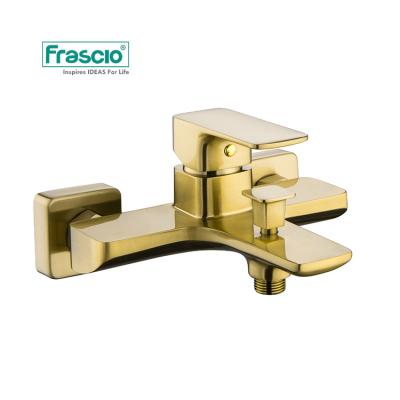 China Without Slide Bar Frascio High End Quality Brush Gold Brass Bath Faucet With Hotel Toilet Mount Bath Faucet Wall Mount Wholesale Price for sale