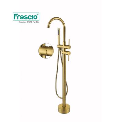 China Hot Selling Frascio Bath Floor Free Standing Faucet With Gold Slide Bar For Bathtub Popular Brass With Low Price Bathroom Faucet for sale