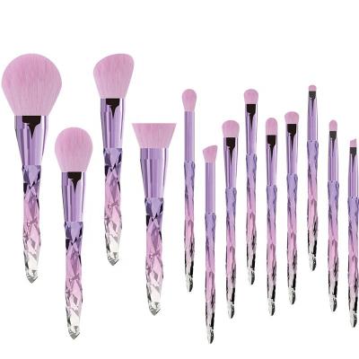 China 12 Pcs Skin-friendly Crystal Diamond Cured Purple Acrylic Makeup Brush Set Makeup Tools With Bag for sale